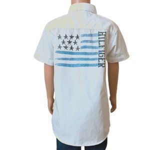 Tommy Hilfiger Boy White Shirt 6 Short Sleeve Button Down Distressed Flag Back